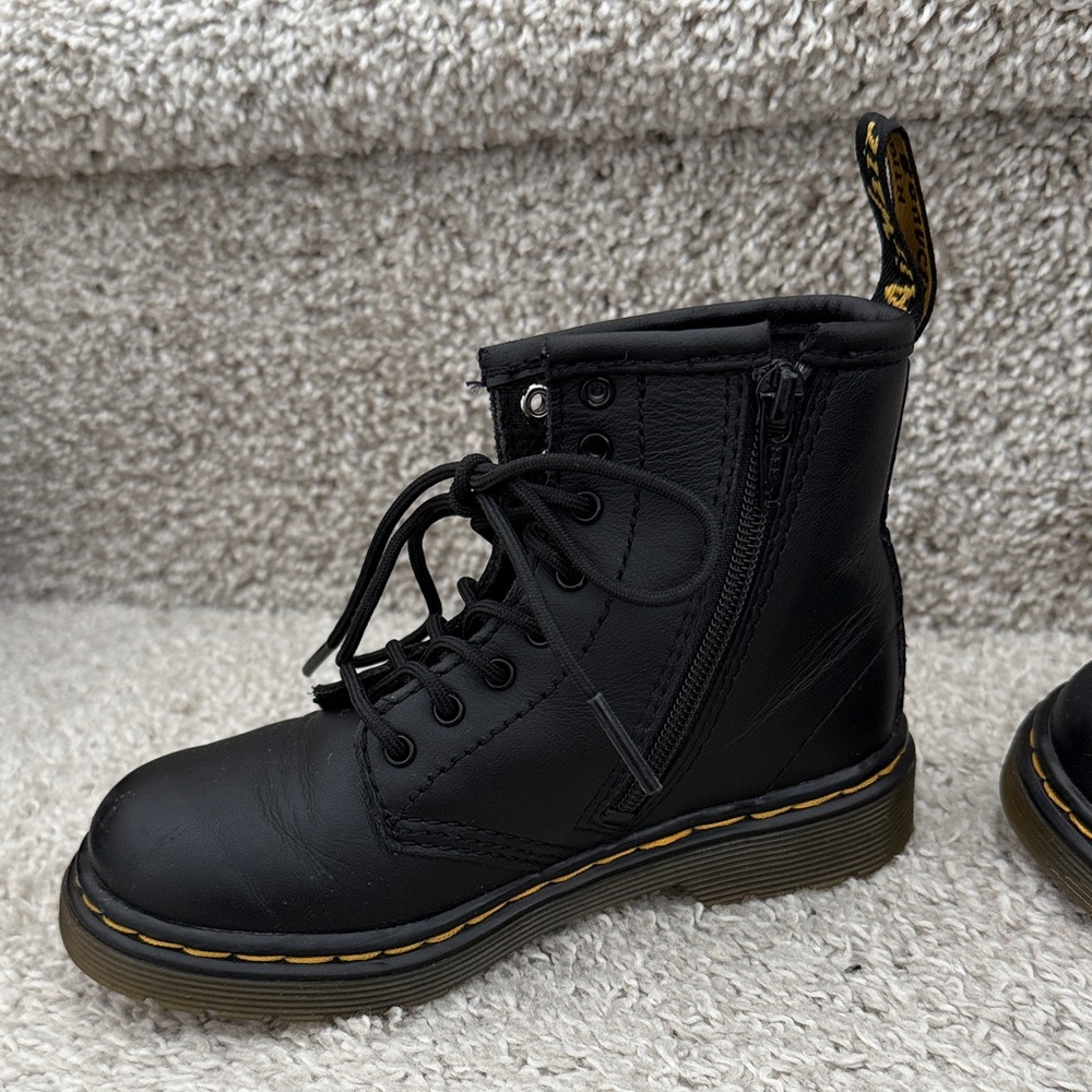 Dr. Martens Girls Black Lace-Up Combat Boots with Yellow Stitching - Picture 7 of 13